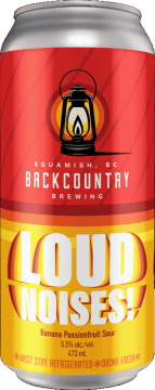 Backcountry Brewing | Loud Noises! | Banana Passionfruit Sour - Front of Can