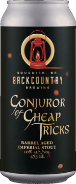 Backcountry Brewing | Conjuror of Cheap Trips | Barrel Aged Imperial Stout - Front of Can