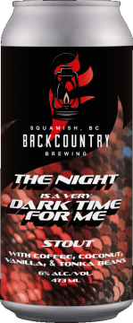 Backcountry Brewing | The Night Is A Very Dark Time For Me | Stout with coffee, coconut, vanilla and tonka beans - Front of Can